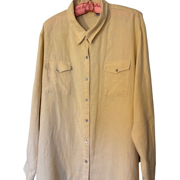 Lino By Chicos Butter Yellow Button-Up Shirt Size 3 Front Pockets 100% Linen - Picture 3 of 10